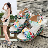 2025 New Sandal Women Korean Version Plus Size Fashion Bow Slope Heel Fishmouth High Heel Roman Sandal