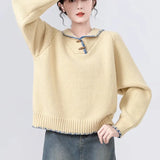 Sweater Women's New Loose Lazy Horn Buckle Knitted Shirt Tops In Autumn And Winter