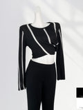 Zingj Sense Pull Full Black And White Color Sweater Female Early Spring New Color Irregular Short Horn Sleeve