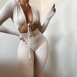 Summer Women's Sexy Umbilly Tying With Hollow Long Sleeves Of