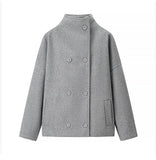 Women's Clothing INS Burst Double Buckle Solid Color This Sub-Quilt Collar Loose This