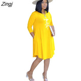 Faith Letter Print Dresses For Women Pocket O-neck Three Quarter Sleeve Dress 2023 Female Summer Autumn