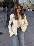2025 Fashion Pocket V-Neck Short Wide Ladies Suit Jacket