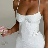 Hottie Sexy Low-Chests Sling Pure Lust Wind Rhumus Fish Bone Gird Waist Small Waist Vest Woman