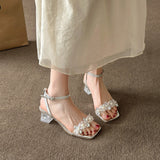 Head French Sandals Women 2025 New Fashion Water Drill With Silver Coarse-Heeled Crystal High Heels Women