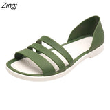 Women Summer Flat Sandals 2023 Open-Toed Slides Slippers Candy Color Casual Beach Outdoot Female Ladies Jelly