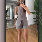 Summer New Women's Buttons Solid-Colored Broad Leg Pants Temperament Commut Fashion