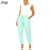 Drawstring PU Leather Joggers Pants Women Harem Trousers Solid Color High Waist Slim Long Pants Elegant Lady