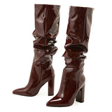 Large-Size Show Patent Skin Naturally Wrinkled Sharp Head Thick And Female High Heels