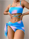 2025 Tie-Dye Bikini Women's Three-Piece Mesh Dress Split Bikini