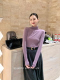 Xixi 2025 Autumn New White Standard Long Sleeve High-Neck Knitted Top Sweater Women