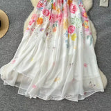 Shoulder Lotus Leaf Side Waist Print Chiffon Dress Women 2025 Spring New Holiday Temperament