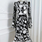 Women's Dress Early Spring New French Heavy Industry Three-Dimensional Flowers Embroidered Waist Repair Fishtail Dress