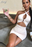 Summer Solid Halter Bag Hip Dress Sleeveless Open Waist Backless Bodycorn Slim Draped Design For Women Party Night