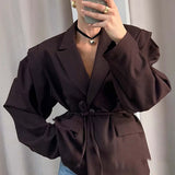 Autumn And Winter New Fashion Waists Thin Tie Loose V-Neck Coat