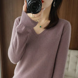 Zingj The 2023 Fall / Winter New Women's Knit Sweater Pullover Women's V-Neck Bottom Plush Sweater-Outfit
