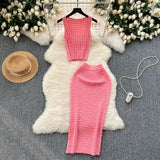 Hottie Port Style Suit Women's Summer Short Vest Top With High Waist Half Skirt Knit Two