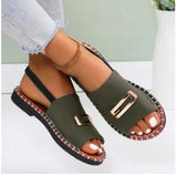 Large-Size Buckle Cloth One-字 Type Sandals Women Summer Loose With Flat Embroidered Beach Cool