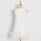 Zingj Sense Ostrich Hair Splicing Lady A-Line Dress 2024 Summer New Sleeveless Solid Color