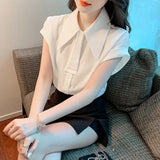 Shirt Female 2025 Summer Pendant Feeling Short Sleeve Retro Port Style A Button Small Necktie Commuting Professional