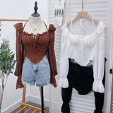 Girls Shoulder-Mounted Neck With Long-Sleeved Chindal Wooden Ear-Deared Shirt Short With Chest Cushion Top