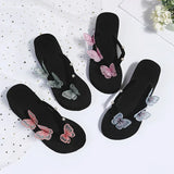 Butterfly Flip-Flops Thick Bottom Slope With One Word With Pearl Large Size Beach Cool