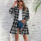 Spring And Summer Cake Dress Plaid Shirt Long Sleeve Single-D Row Buckle Women's