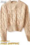 Autumn Winter Vintage Solid Twist Cropped Sweater Sexy Round Collar Long Sleeve Short Jumper Y2K Cool girl