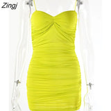 Spaghetti Strap Ruched Sexy Summer Dress Women Off Shoulder Strapless Backless Bodycon Mini Dress Pleated Party