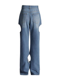 Casual Fashion Wind 2025 Autumn New Personality Retro Hollow Out Design Sense Straight Leg Jeans Fashion
