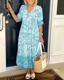 Summer Temperament Commuting Long-Term Broken Flower Tie-Dye Printing Large Code Loose Dress