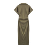 New Linen Folding Waist Dress