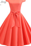 Women Summer Vintage Dress With Belt Short Sleeve V neck Elegant Retro Robe Rockabilly Swing Pinup Party Office Dresses