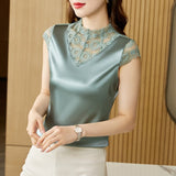 Womens Tops Satin Shirts and Blouses Fashion Elegant Woman Blouses Floral Hollow Out Vintage Blouse Silk Clothes for