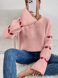 And Winter Sweater Women's Loose Long-Sleeved Striped Elbow Love Collar Knitted