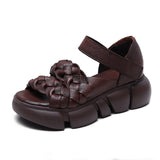 Pine Cake Thick-Soled Sandals Women Magic Sticker Top Layer Of Cowhide Mouth Summer Leisure Year