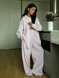 New Lace Spliced Striped Shirt Set Two Sets Of Loose Home Casual Lazy