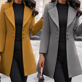 Mid-length Lapel Slimming Solid Color Woolen