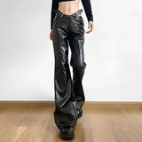 Day Buckle Waist Hollow PU Leather Sleetros Women 2025 Low-Rise Straight Pants New Leather