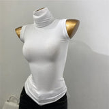 Pure-Want Wind Vest Bottom Shirt Women's New Sleeveless Half-High Collar Hottie