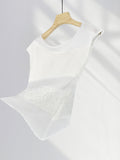 Zingj Sense Beauty Irregular Design Sense White Sweater Female Summer Splicing Perspective Small Flying Sleeve Jacket