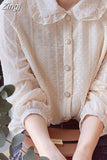 Collar Sweet Chiffon Shirts Women Blouses 2023 Autumn Long Sleeve Fashion Dot Shirt Blusas Ladies Casual Tops 3XL