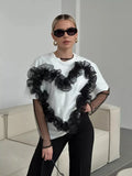 Eogen Yarn Folded Spliced T-Shirt Women Fashion In Wind Collar Loose Cotton