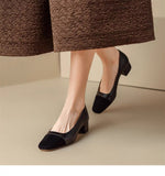 Color Small Fragrant Wind Square Head Thick Heel Single Shoes Women's Spring And Autumn 2025 French Heel Shoes With Light Mouthed Shoes French High Heel