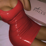 Women's New Dress Summer Sexy Sleeveless Leather Zipper PU Ass Dress