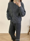 Loose Knitting Suit Women 2025 Autumn And Winter New Round-Neck Cardigan Sweater + Wide Leg