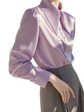 Spring Temperament High-End Top Female Fashion Fashion Fashion Style French Light Luxury High-End Purple Long-Sleeved