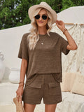 Hot Selling Women's Wear 2025 Casual Wind Loose Round Collar Solid Color Short-Sleeved Top Shorts