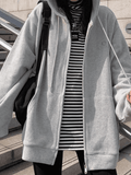 Solid Color Oversized Zip Up Hoodie- Outfit