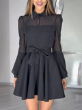 Net Horn Sleeve Dress Belt Design Black And White Multi-Color Elegant Famous Short